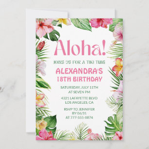 Invitation d'anniversaire 18 ans Hawaïenne Florale