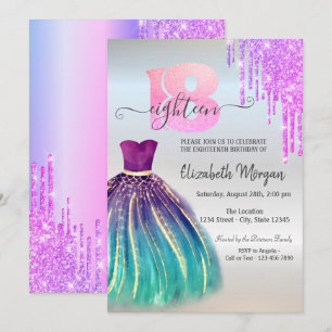 Invitation d'anniversaire 18 ans robe gouttes viol