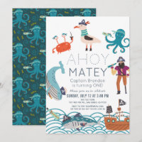 Invitation d'anniversaire 1 an Ahoy Matey Pirate S