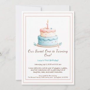Invitation d'anniversaire 1 an aquarelle avec boug