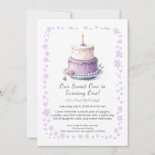 Invitation d'anniversaire 1 an aquarelle avec gâte