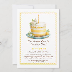 Invitation d'anniversaire 1 an aquarelle - Gâteau 