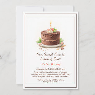 Invitation d'anniversaire 1 an aquarelle - Gâteau 