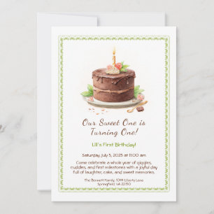 Invitation d'anniversaire 1 an aquarelle - Gâteau 
