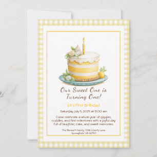 Invitation d'anniversaire 1 an aquarelle - Gâteau 