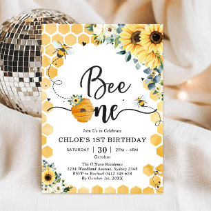 Invitation d'anniversaire 1 an Bee One Honey Bee