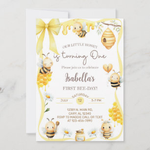 Invitation d'anniversaire 1 an fille abeille, bour