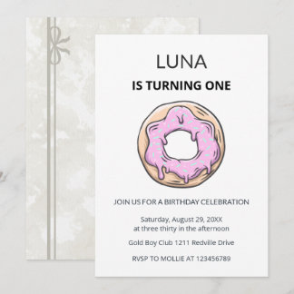 Invitation d'anniversaire 1 an Fille Donut Rose