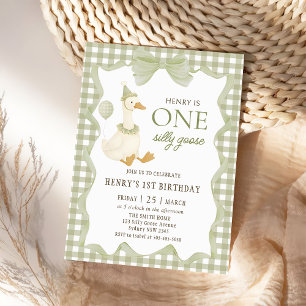 Invitation d'anniversaire 1 an Gingham One Silly G
