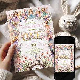 Invitation d'anniversaire 1 an jardin de fées fant