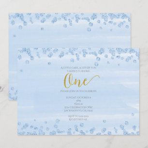 Invitation d'anniversaire 1 an Light Blue & Gold O