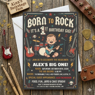Invitation d'anniversaire 1 an 'Née pour le Rock'