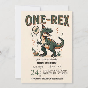 Invitation d'anniversaire 1 an One-Rex dinosaure m