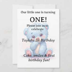 Invitation d'anniversaire 1 an Ourson Bleu