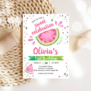 Invitation d'anniversaire 1 an Pastèque Sucrée