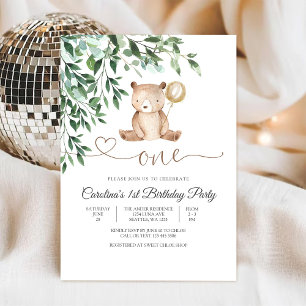 Invitation d'anniversaire 1ère année Bear Balloon