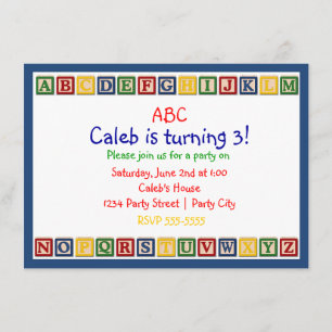 Invitation d'anniversaire 1ère année bébé ABC Alph