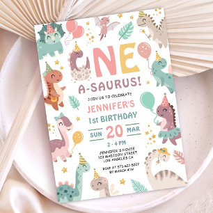Invitation d'anniversaire 1ère année Boho Dinosaur