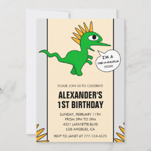 Invitation d'anniversaire 1ère année de dinosaure 