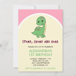 Invitation d'anniversaire 1ère année dinosaure pié