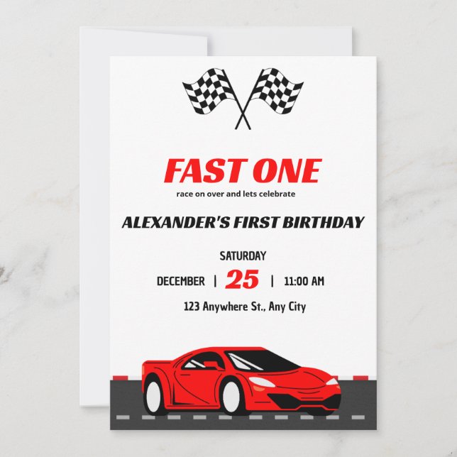 Invitation d'anniversaire 1ère année Fast One Voit (Devant)