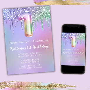 Invitation d'anniversaire 1ère année Fête Rose Vio