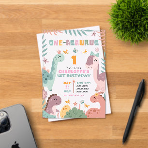 Invitation d'anniversaire 1ère année fille dinosau