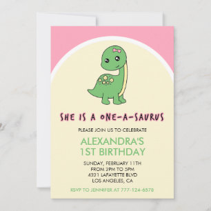 Invitation d'anniversaire 1ère année fille dinosau