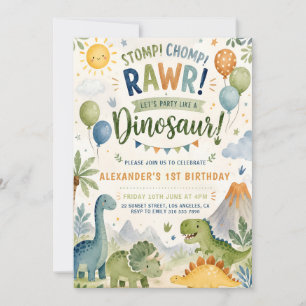 Invitation d'anniversaire 1ère année garçon dinosa