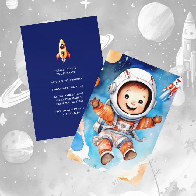Invitation d'anniversaire 1ère année Planètes Espa (Créateur téléchargé)