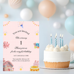 Invitation d'anniversaire 1ère année Rose