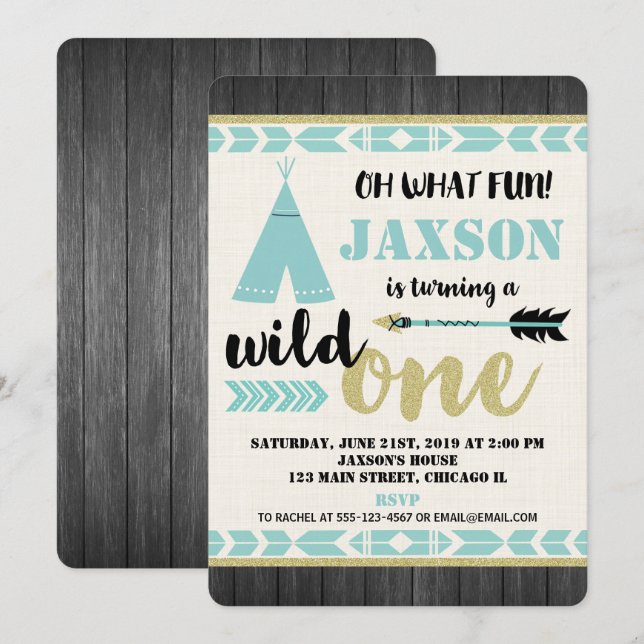 Invitation d'anniversaire 1ère année Wild one sarc (Devant / Derrière)