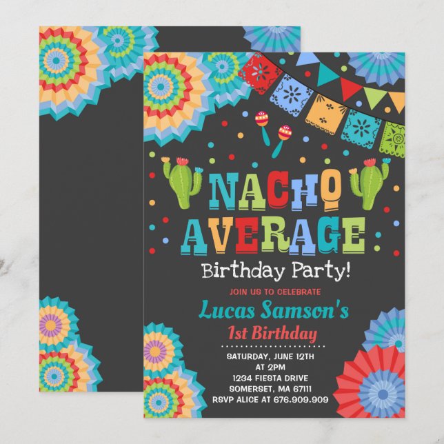 Invitation d'anniversaire 1ère Fiesta Nacho Averag (Devant / Derrière)