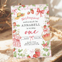 Invitation d'anniversaire 1ère fraise douce