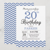 Invitation d'anniversaire 20 ans Bleu Chevron