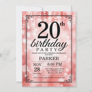 Invitation d'anniversaire 20 ans paillettes rouges