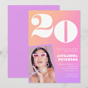 Invitation d'anniversaire 20 ans rétro rose orange