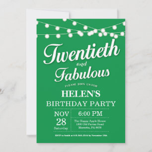 Invitation d'anniversaire 20 ans vert fabuleux