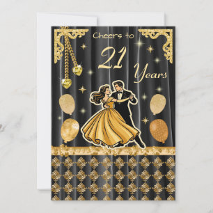 Invitation d'anniversaire 21 ans en or avec couple
