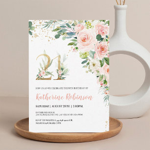 Invitation d'anniversaire 21 ans en or rose pour e