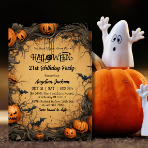 Invitation d'anniversaire 21 ans Halloween Citroui
