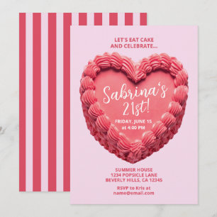 Invitation d'anniversaire 21 ans Heart Cake (rose/