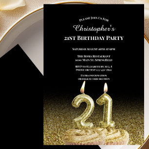 Invitation d'anniversaire 21 ans noir et or pour l