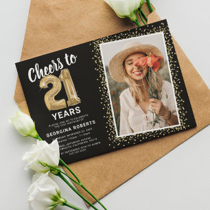 Invitation d'anniversaire 21 ans Photo Or Noir