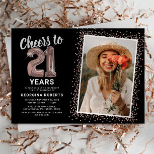 Invitation d'anniversaire 21 ans photo Rose Gold