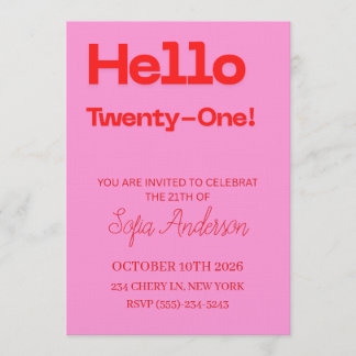 Invitation d'anniversaire 21 ans Rose Gras Rouge
