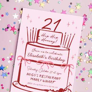 Invitation d'anniversaire 21 ans Rubans roses Coqu