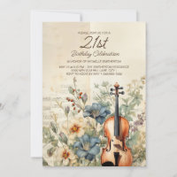 Invitation d'anniversaire 21 ans Violon Vintage Fl