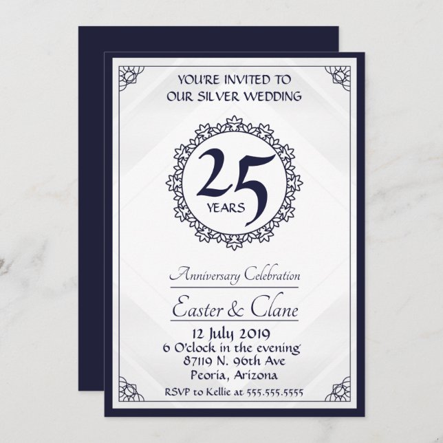 Invitation d'anniversaire 25 ans Royal Blue (Devant / Derrière)