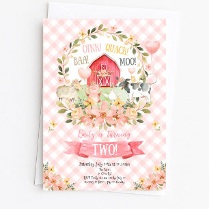 Invitation d'anniversaire 2 ans Animaux de la ferm